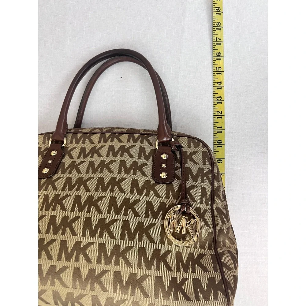 Michael Kors Satchel Womens Medium Brown Good Monogram Jacquard Handbag